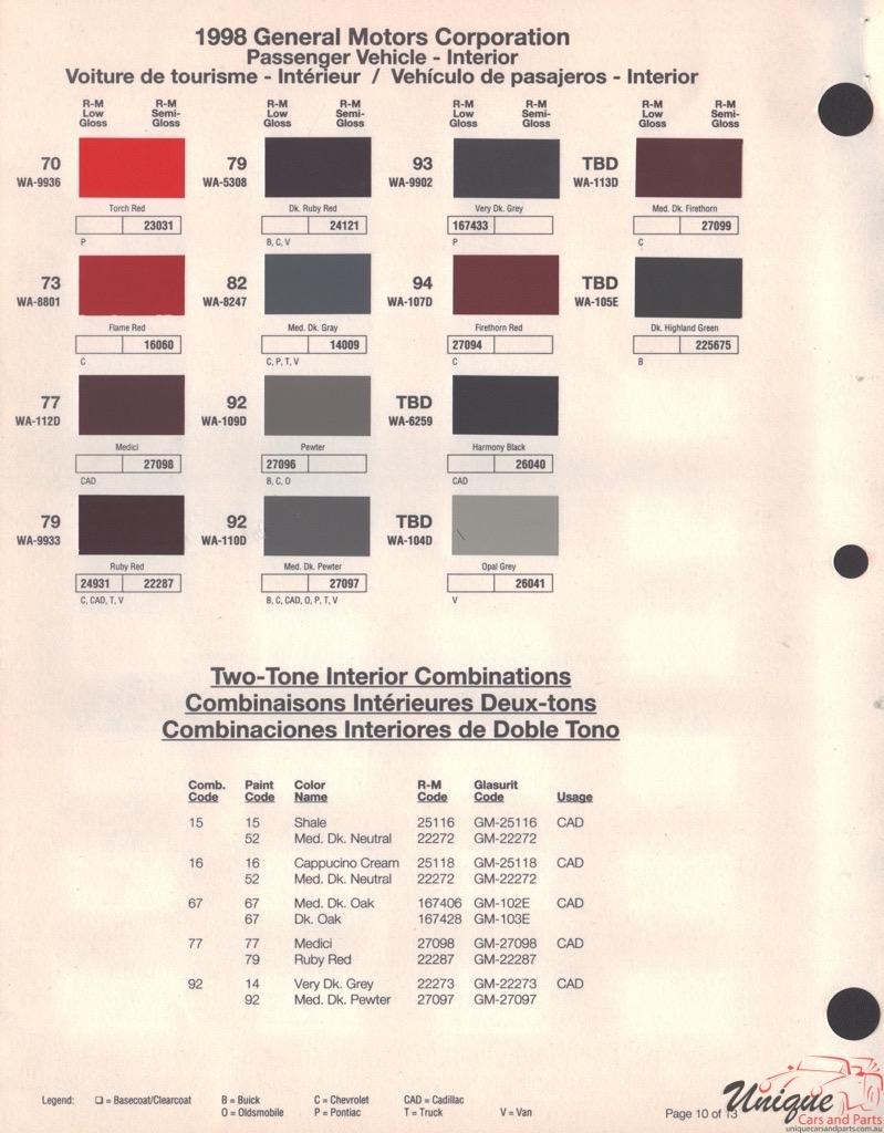 1998 General Motors Paint Charts RM 13